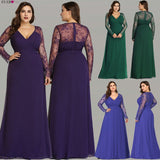 Formal Evening Dresses Ever Pretty EP08692 Women's Autumn Elegant V-neck Long Sleeve Lace Plus Size Prom Evening Party Gowns