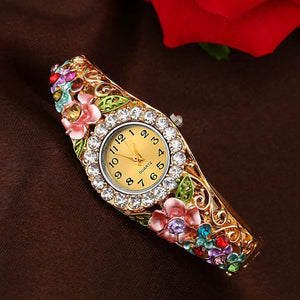 Montre Luxury Flower Bracelet Watches Women Alloy Watchband Quartz-Watch Women's Dress Crystal Dial Wristwatch Lady Girls  #Zer
