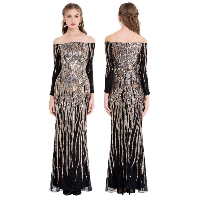 Angel-fashions Formal Evening Dresses Sparkling Gold Art-Deco Sequin Vintage Holiday Party Gown 407 404