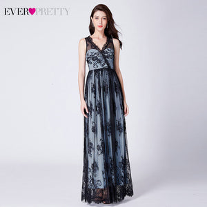 Robe De Soiree Elegant Lace Evening Dresses Long Ever Pretty EP07422BK A-Line V-Neck Sleevless Illusion Party Gowns Vestidos