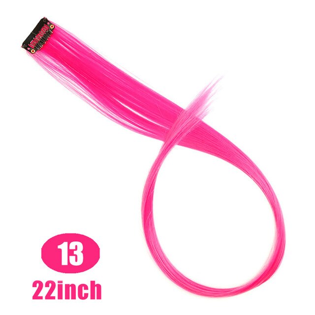 MEIFAN long Straight Color Hair Clip in One Piece Hair Extensions Highlight Rainbow Hair Streak Pink Synthetic Color Hair Strand