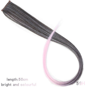 MEIFAN long Straight Color Hair Clip in One Piece Hair Extensions Highlight Rainbow Hair Streak Pink Synthetic Color Hair Strand