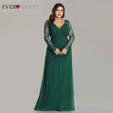 Formal Evening Dresses Ever Pretty EP08692 Women's Autumn Elegant V-neck Long Sleeve Lace Plus Size Prom Evening Party Gowns