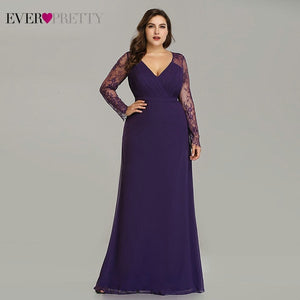 Formal Evening Dresses Ever Pretty EP08692 Women's Autumn Elegant V-neck Long Sleeve Lace Plus Size Prom Evening Party Gowns