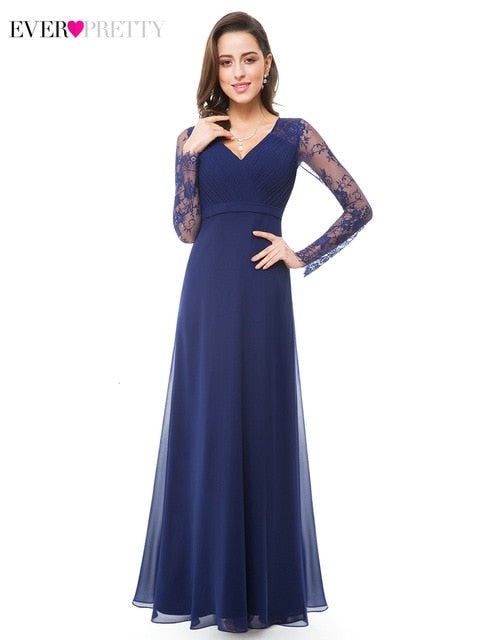 Formal Evening Dresses Ever Pretty EP08692 Women's Autumn Elegant V-neck Long Sleeve Lace Plus Size Prom Evening Party Gowns