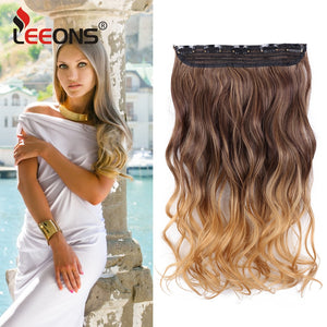 Leeons 22 inches Synthetic 5 Clips in Hair Extensions Body wave Natural Hair Fake False Hair Piece Extentions For Women And Girl