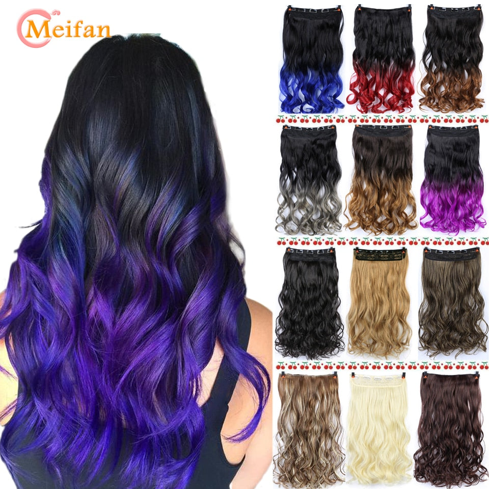 MEIFAN Waist 60cm Long Wavy Curly 5 Clip in Hair Extensions Natural Thick Straight Synthetic Hair Pieces Extention