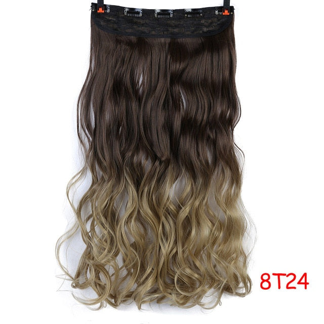 MEIFAN Waist 60cm Long Wavy Curly 5 Clip in Hair Extensions Natural Thick Straight Synthetic Hair Pieces Extention