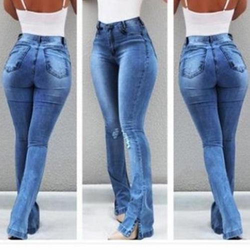 LASPERAL 2020 Solid High Waist Bell-Bottom Jeans Slim Fit Denim Women Jeans Push Up High Waist Long Flare Pants Skinny Mujer