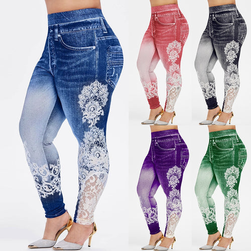 Leggings Women Jeggings Imitation jeans Printed Gym Stretch Sports Pencil Pants Plus Size Leggings Women Sweatpants Trousers