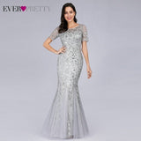 Formal Evening Dresses 2020 Ever Pretty New Mermaid O Neck Short Sleeve Lace Appliques Tulle Long Party Gowns Robe Soiree Sexy