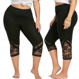 Women Leggings Plus Size Patchwork Lace Trousers Skinny Pants High Elastic Waist Summer Cropped Leggings Fitness Trousers #5$