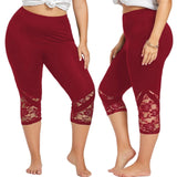 Women Leggings Plus Size Patchwork Lace Trousers Skinny Pants High Elastic Waist Summer Cropped Leggings Fitness Trousers #5$