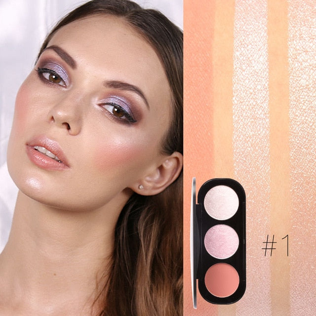 FOCALLURE New Arrivel 3 Colors Blush&Highlighter Palette Face Matte Highlighter Powder Illuminated Blush Powder