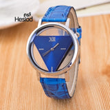 Hesiod New Design Fashion Ladies Watches Elegant Hollow Triangle Watch Fashion Women Thin Leather Strap Quartz Watch