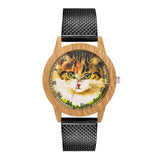 Fashion Women Watch Nature Wooden Grain Leisure Cat Dial Luxury Brand Silicone Strap Quartz Watch Female Clock relogio masculino