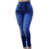 NIBESSER High Waist Women Jeans Buttons Female Pant Slim Elastic Plus Size Stretch Jeans Plus Size Denim Blue Skinny Pencil Pant