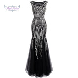 Angel-fashions Women's Evening Dresses Long Party Gown Elegance Vintage Sequin 1920S Flapper Dresses 377