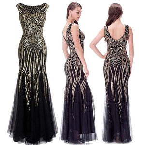 Angel-fashions Women's Evening Dresses Long Party Gown Elegance Vintage Sequin 1920S Flapper Dresses 377