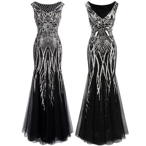 Angel-fashions Women's Evening Dresses Long Party Gown Elegance Vintage Sequin 1920S Flapper Dresses 377