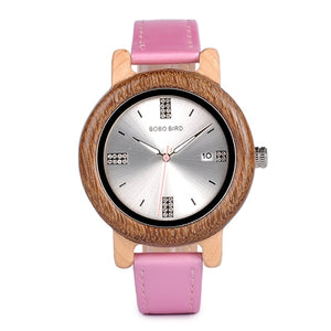 BOBO BIRD Brand Women Wood Watch 37mm Wooden PU Strap Wristwatches Female Timepieces Lady Quartz Watch relogio feminino C-P29