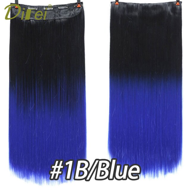 24inch Straight Hair Extentions Clip in on Hair Extension  Black to Red Ombre Hairpiece Synthetic 5 clips ins DIFEI