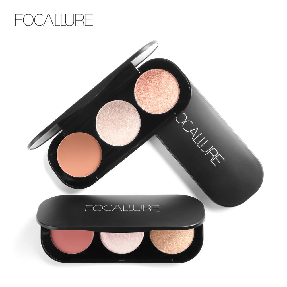 FOCALLURE New Arrivel 3 Colors Blush&Highlighter Palette Face Matte Highlighter Powder Illuminated Blush Powder